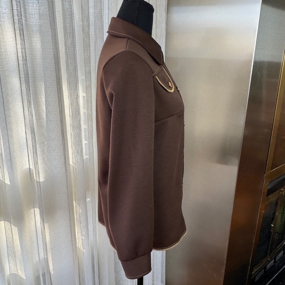 Vintage 80s jacket, chocolate brown blazer, yellow decorative stitches, 6 (S/M) - Picture 6 of 10